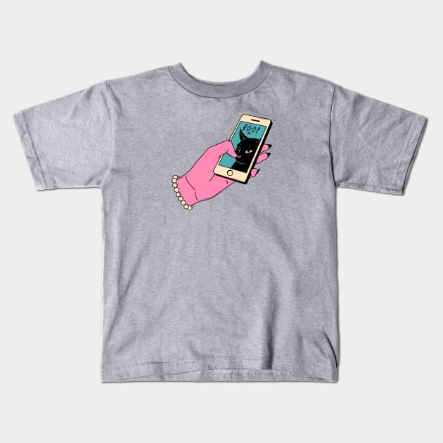 Boop Nose Black Cat in blue Kids T-Shirt by The Charcoal Cat Co.